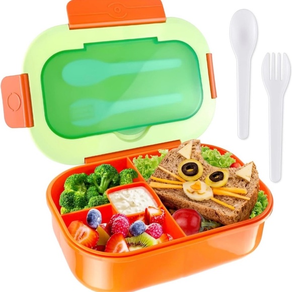 1.3L Bento Box Adult Lunch Box 4 Compartments Utensiles, Leak-Proof Purple - Picture 3 of 12